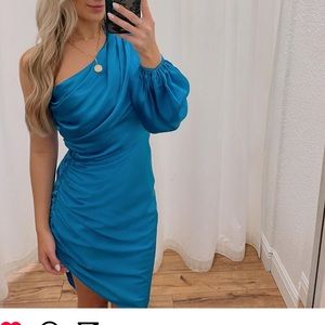 Amanda Uprichard one shoulder satin blue dress